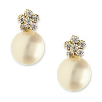 Pendientes oro amarillo 18K cuajo con circonitas y perla