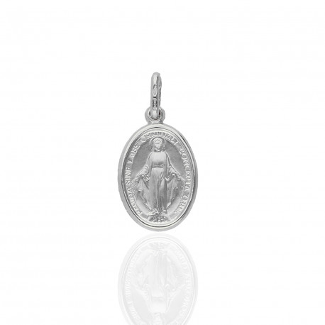 Medalla Virgen Milagrosa oro blanco 18K 11mm