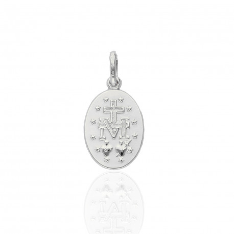 Medalla Virgen Milagrosa oro blanco 18K 11mm