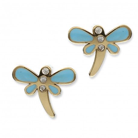 Pendientes libélula azul Oro 18K