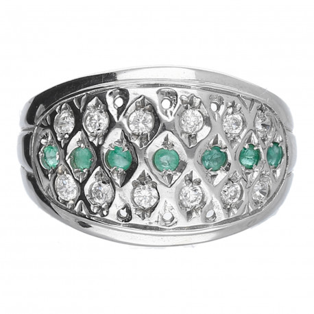 Anillo Oro blanco 18K esmeraldas