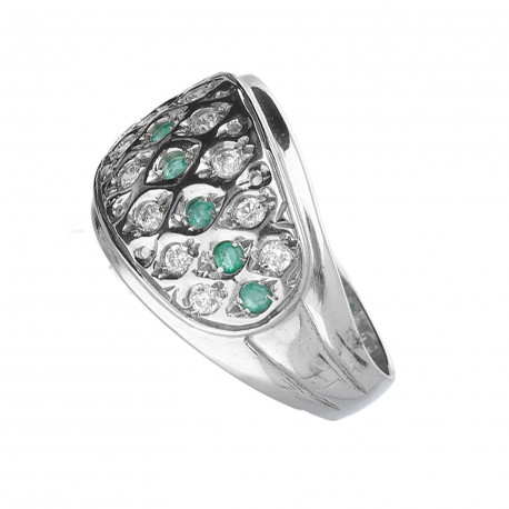 Anillo Oro blanco 18K esmeraldas