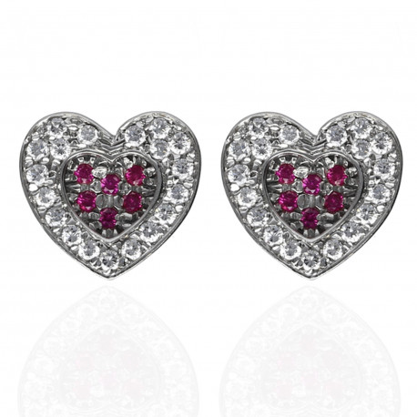Pendientes ¨Cuore¨Oro blanco 18K rubies