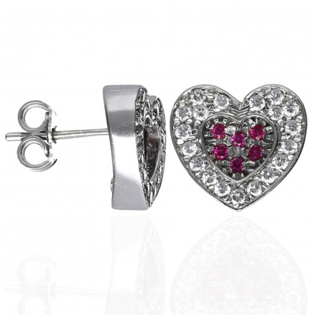Pendientes ¨Cuore¨Oro blanco 18K rubies