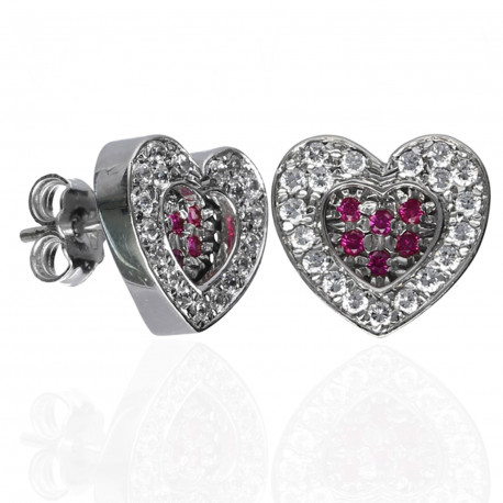 Pendientes ¨Cuore¨Oro blanco 18K rubies