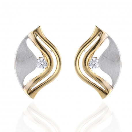 Pendientes bicolor Oro 18K circonita