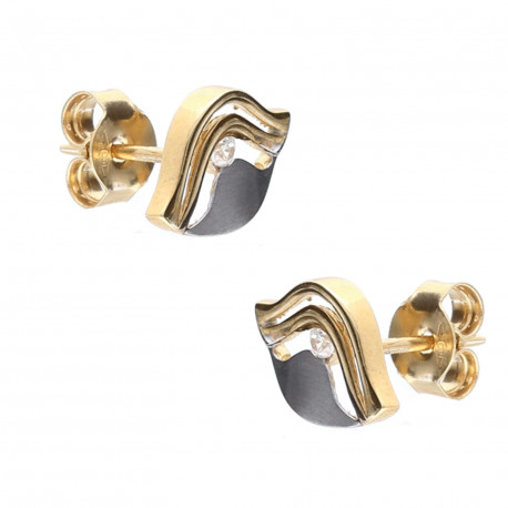 Pendientes bicolor Oro 18K circonita