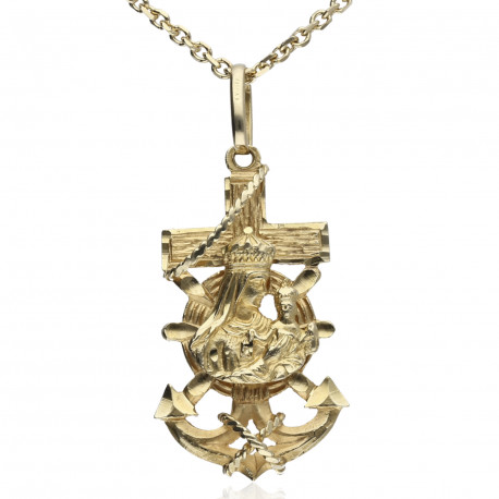 Cruz marinera Virgen del Carmen Oro 18K