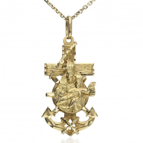 Cruz marinera Virgen del Carmen Oro 18K
