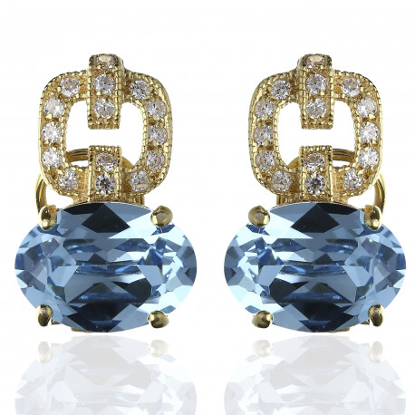 Pendientes "Glamour" plata chapada Swarovski Aguamarina