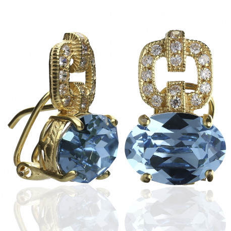 Pendientes "Glamour" plata chapada Swarovski Aguamarina