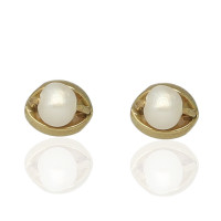 Pendientes bebé oro 18ktes oval con perla