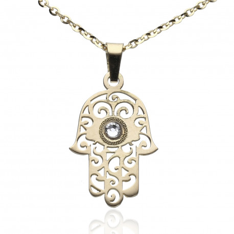 Mano Fátima Oro 18K Swarovski blanco