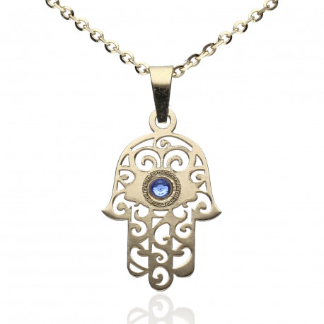 Colgante Mano Fátima Oro 18K Swarovski azul