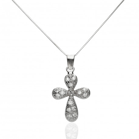 Cruz Oro blanco 18K Circonitas
