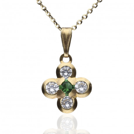 Cruz trébol Oro 18K esmeralda