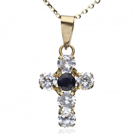 Cruz Oro 18K circonitas y zafiro 15mm
