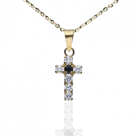 Cruz Oro 18K circonitas y zafiro 13mm