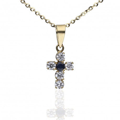 Cruz Oro 18K circonitas y zafiro 10mm