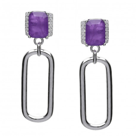 Pendientes plata eslabón amatista