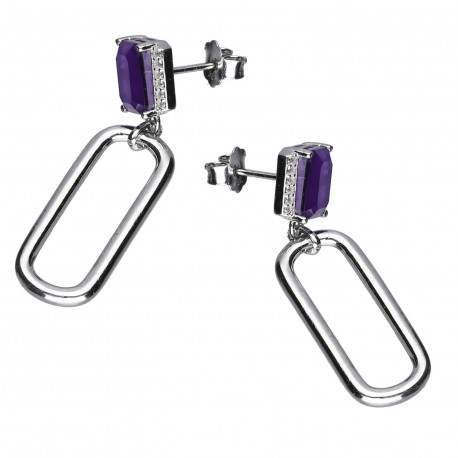 Pendientes plata eslabón amatista