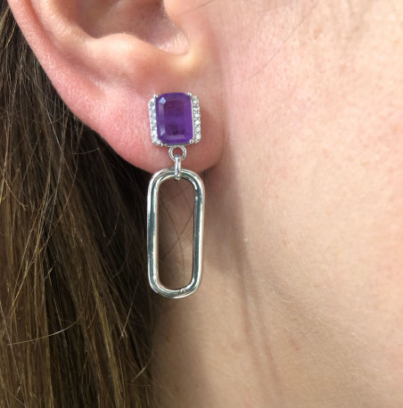 Pendientes plata eslabón amatista
