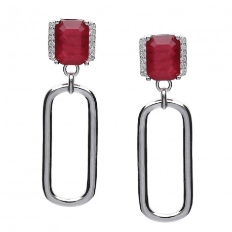 Pendientes plata eslabón piedra roja