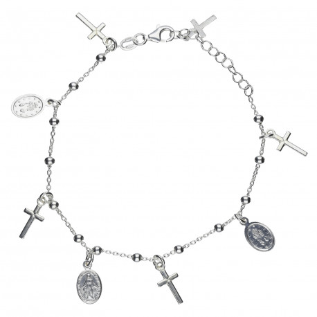 Pulsera plata cruces y milagrosa