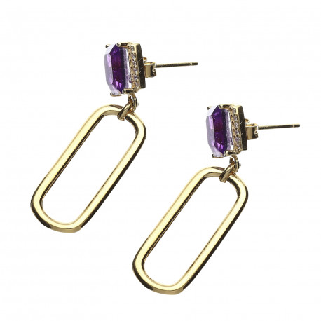 Pendientes plata chapada eslabón piedra amatista