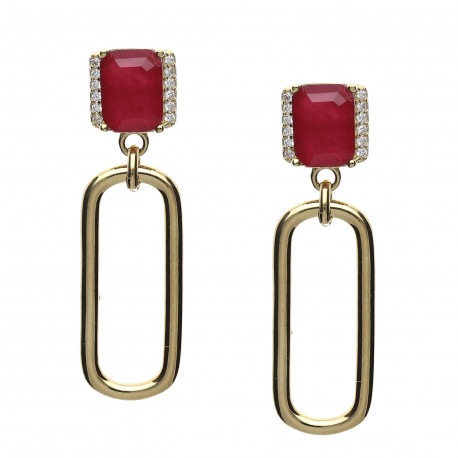 Pendientes plata chapada eslabón piedra roja