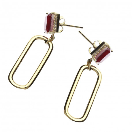Pendientes plata chapada eslabón piedra roja
