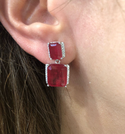 Pendientes plata piedra roja