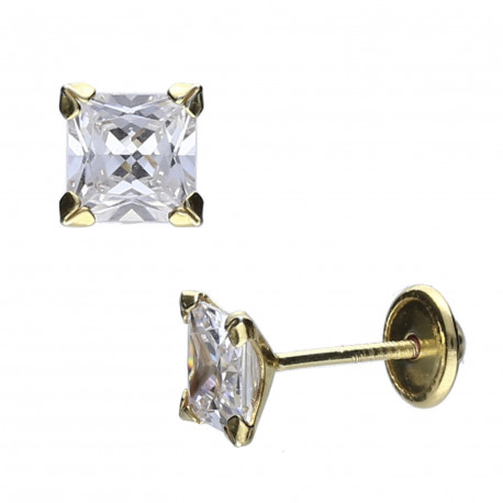 Pendientes plata chapada circonita cuadrada 6mm