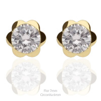 Pendientes oro 18K flor 7mm circonita
