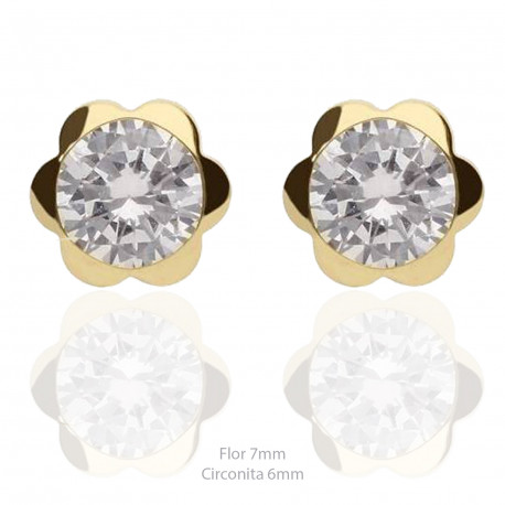 Pendientes oro 18K flor 7mm circonita