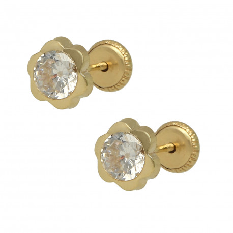 Pendientes oro 18K flor 7mm circonita