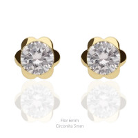 Pendientes oro 18K flor 6mm circonita