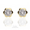 Pendientes oro 18K flor 6mm circonita