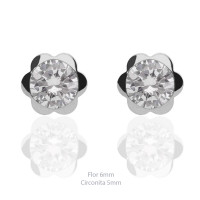 Pendientes oro blanco 18K flor 6mm circonita
