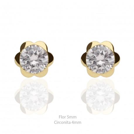 Pendientes oro 18K flor 5mm circonita