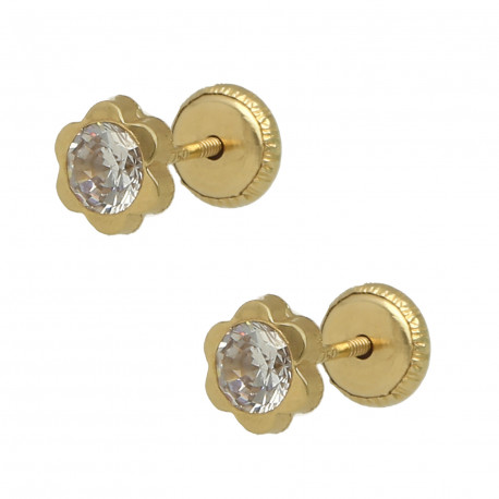 Pendientes oro 18K flor 5mm circonita