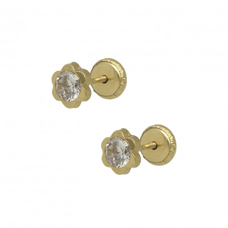 Pendientes oro 18K flor 4mm circonita
