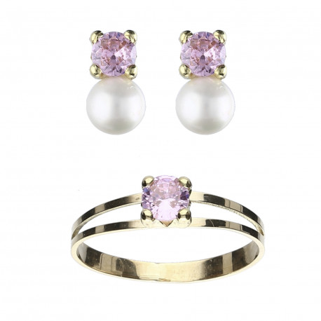 Juego comunión Oro 18K piedra rosa