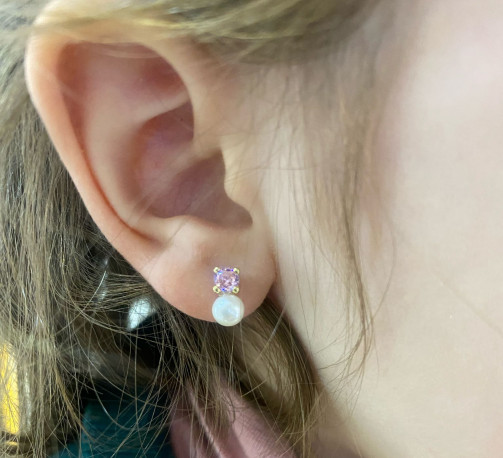 Juego comunión Oro 18K piedra rosa