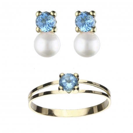 Juego comunión Oro 18K piedra azul