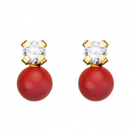 Pendientes tu y yo oro 18K circonita y coral natural