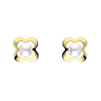 Pendientes oro 18K flor calada con perla