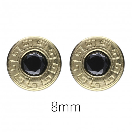 Pendientes redondos oro 18K greca negro 8mm
