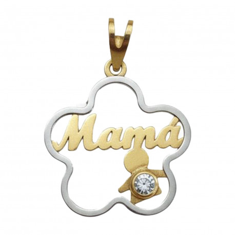 Colgante oro 18K bicolor Mamá diseño flor con niño