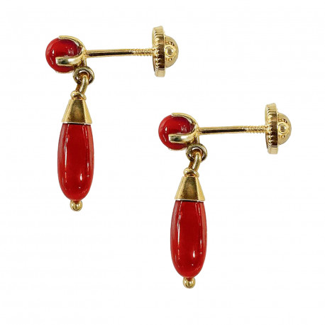 Pendientes ¨Rocío" Oro 18K coral natural